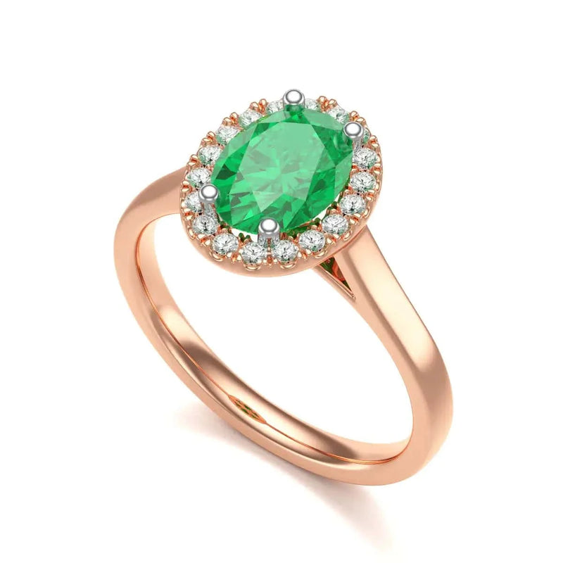 Rose gold Gold Halo Emerald Engagement Ring - Oval Shape