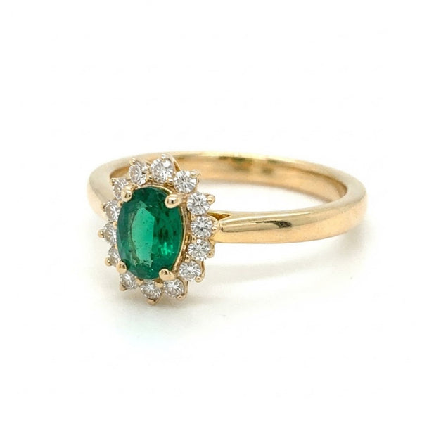 9K Yellow Gold Oval Emerald & Diamond Halo Ring