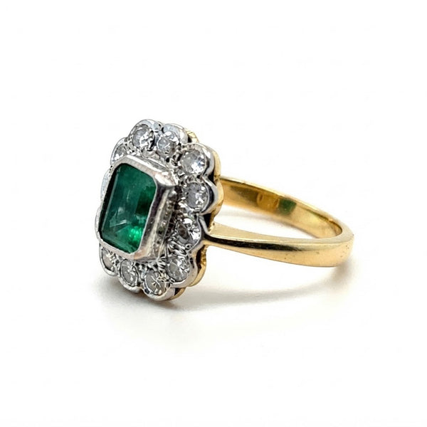 18K 2-Tone Gold Emerald & Diamond Cluster Ring