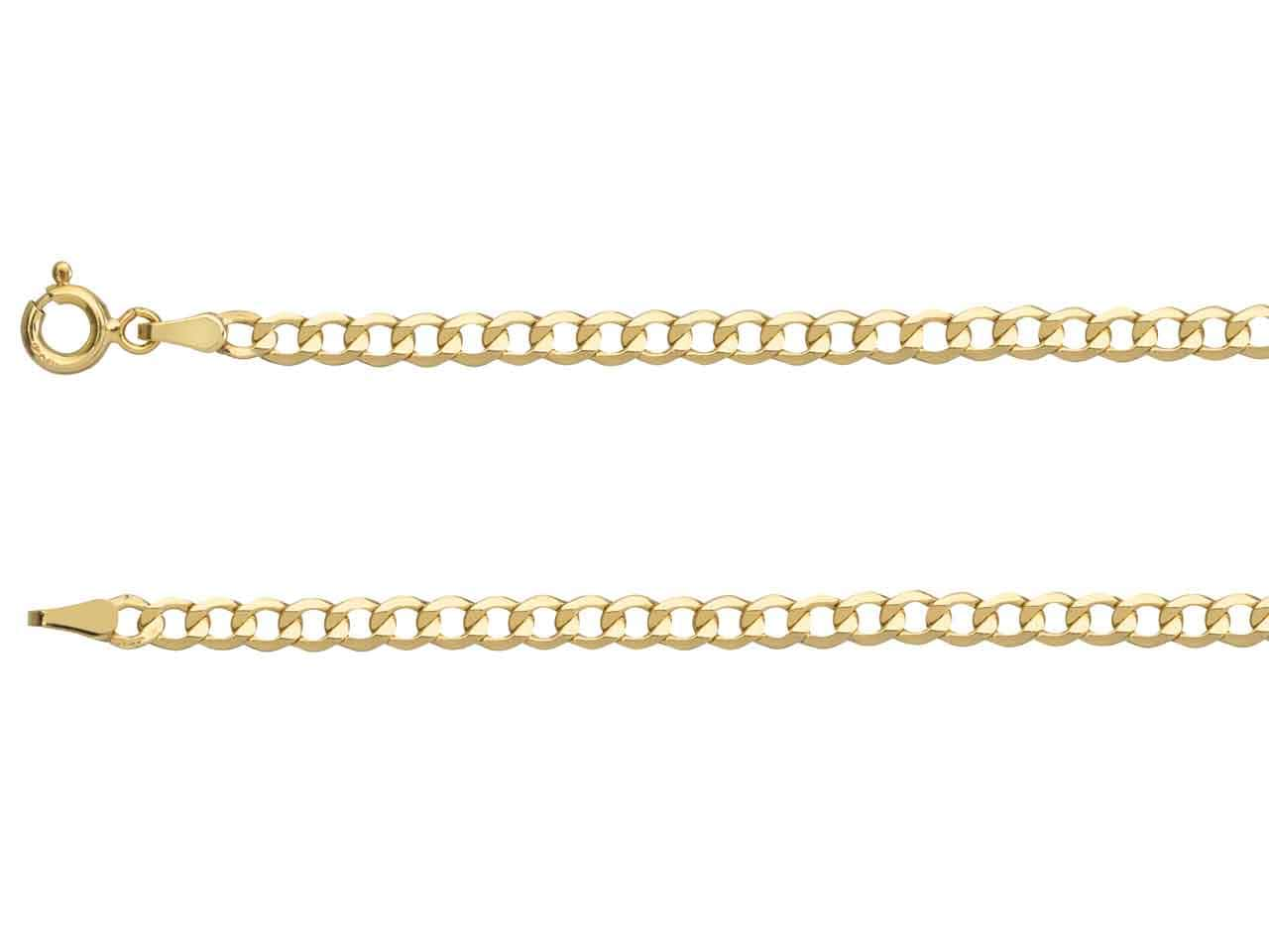 9ct Gold Diamond cut flat hollow Curb Chain (3.3mm)