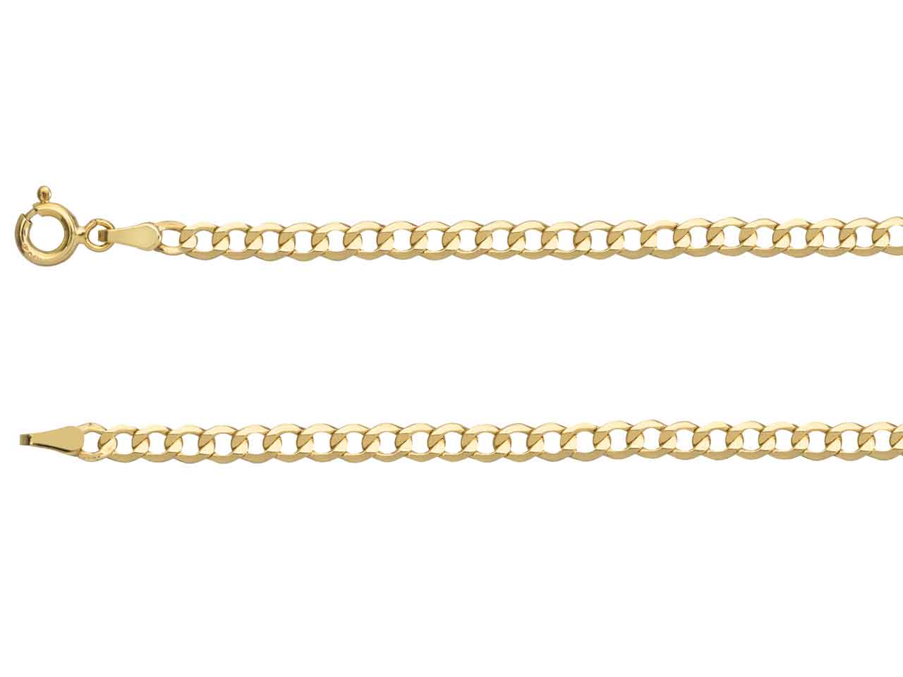 9ct Gold Diamond cut flat hollow Curb Chain (3.3mm)