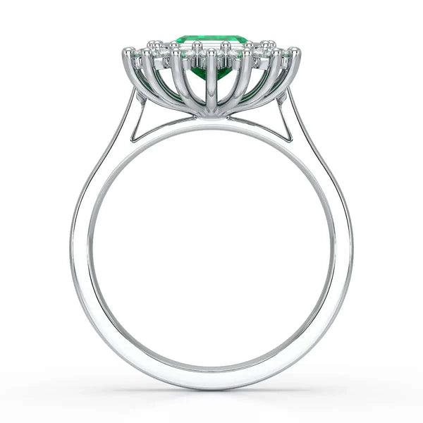  Rose Gold Diamond Cluster Emerald  Ring 