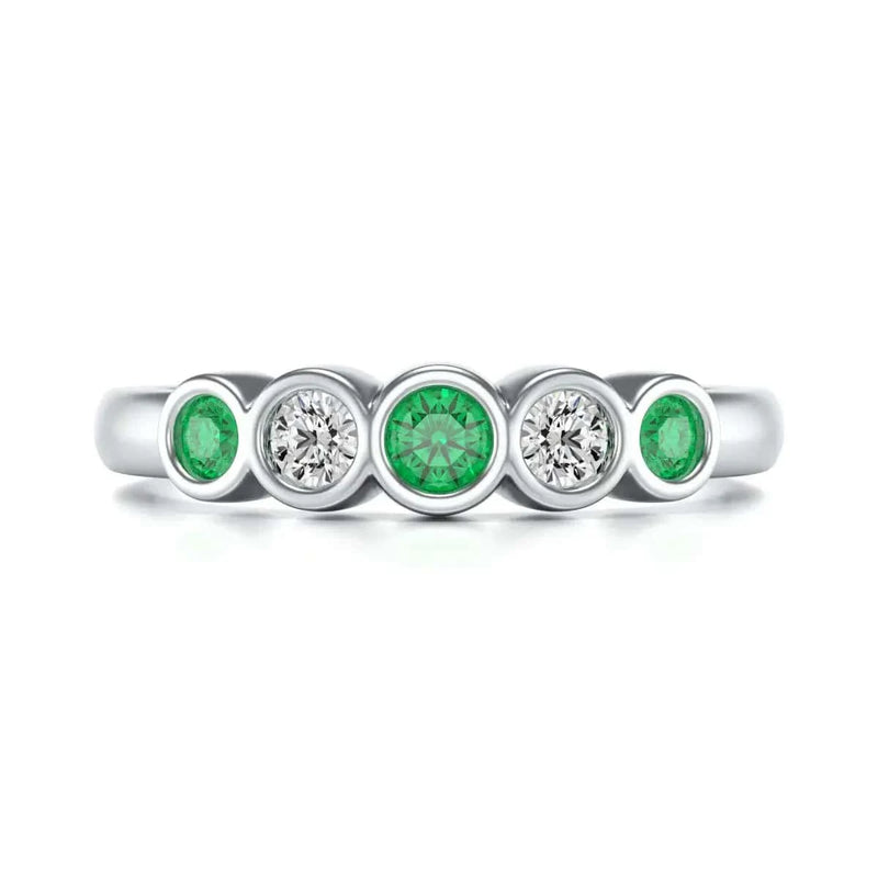 White Gold Diamond Emerald Eternity Engagement Ring 