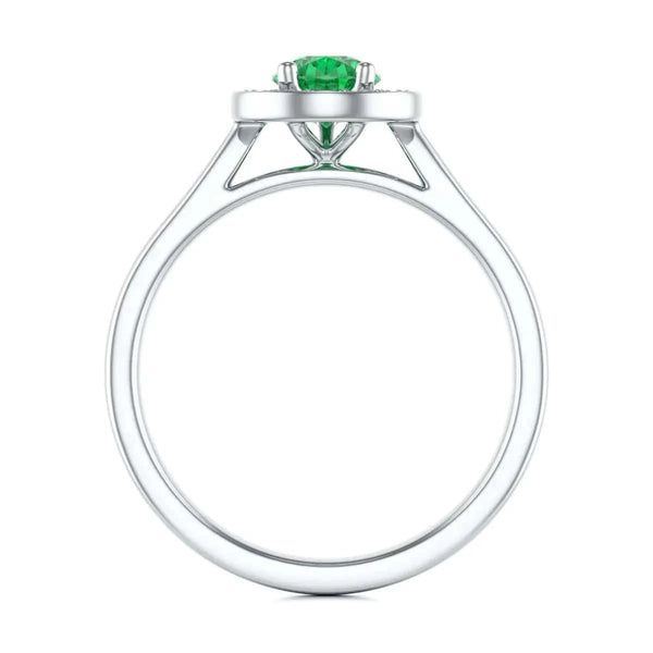  White Gold Diamond Halo Emerald  Ring 