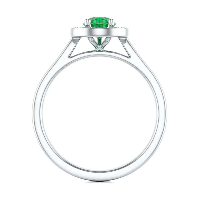  White Gold Diamond Halo Emerald  Ring 