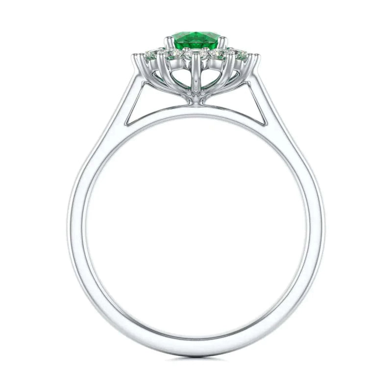  White Gold Halo Emerald Engagement Ring  oval shape
