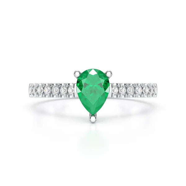 18ct Rose Gold Pear Emerald with Diamond  shoulder Engagement Ring