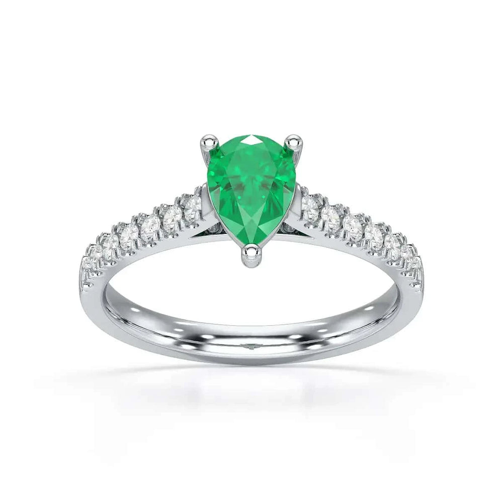 18ct Rose Gold Pear Emerald with Diamond  shoulder Engagement Ring