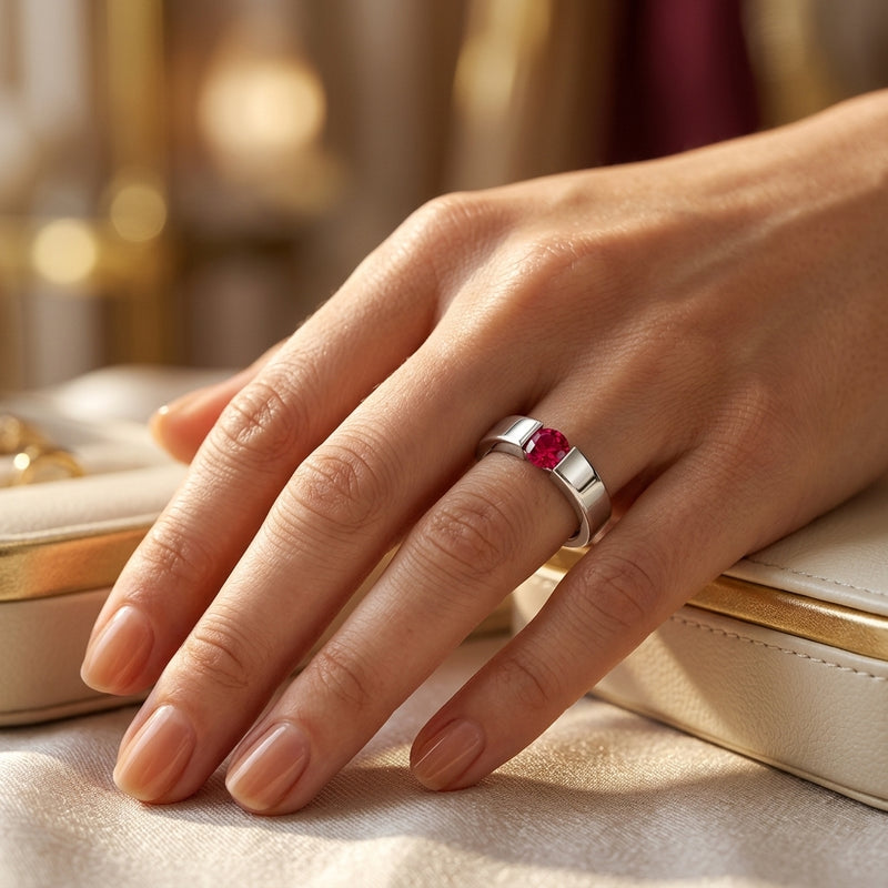 Round Shape Ruby Engagement Ring in 18ct Gold and Platinum