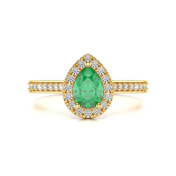 rose Gold Diamond Halo Emerald Engagement Ring 