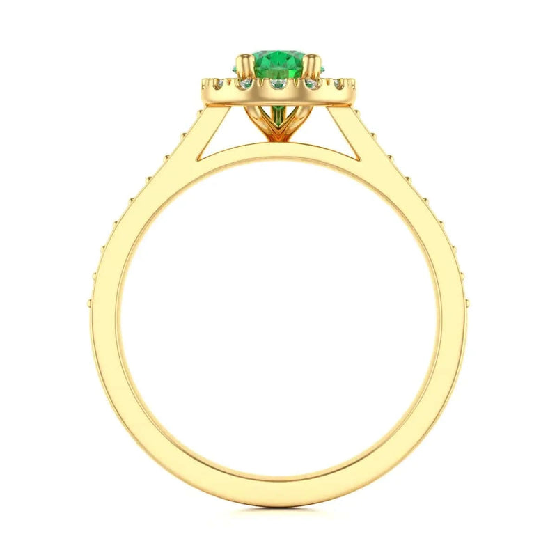 Yellow Gold  Diamond Halo Emerald Ring 