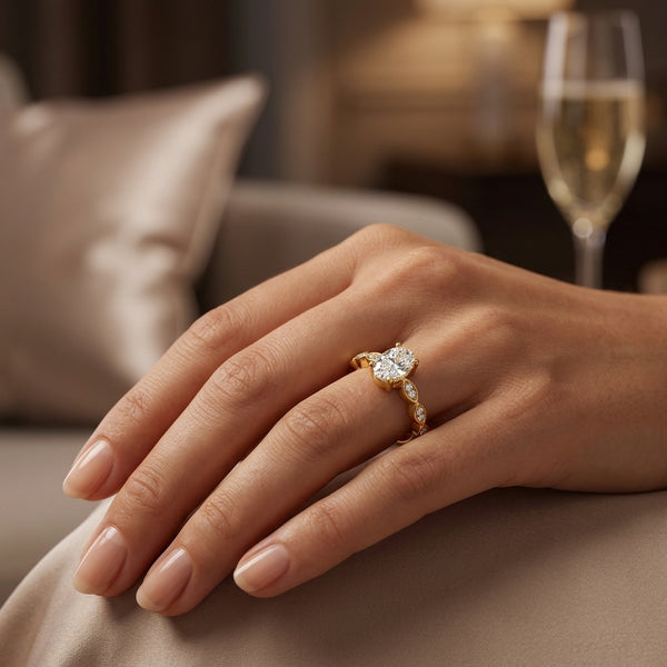 Oval centre Engagement Ring with Marquise Shape Shoulders with diamonds