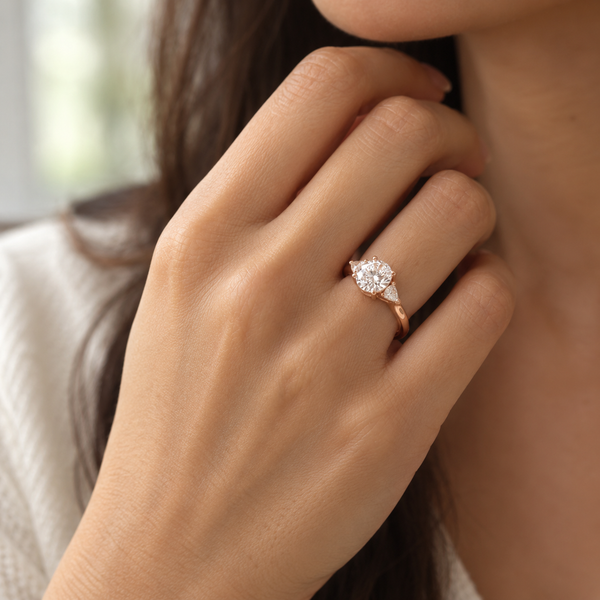 Oval Diamond Trilogy Engagement Ring with Trillion side stone