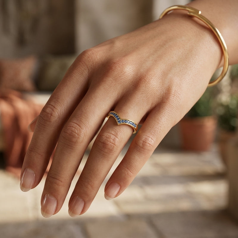 Blue Sapphire Wishbone Ring