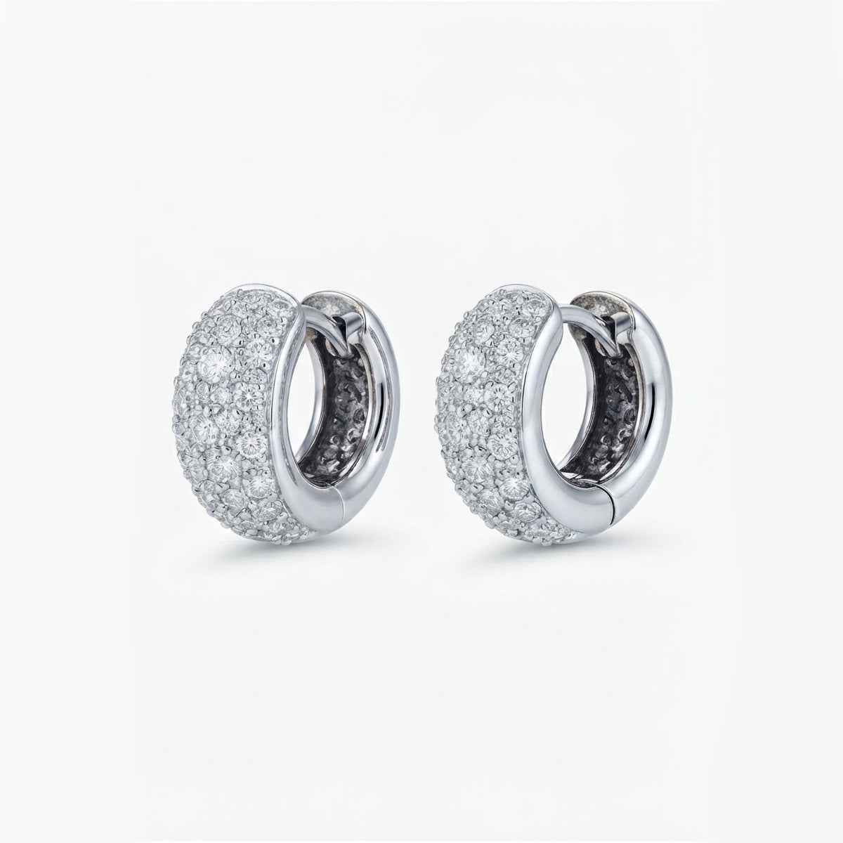 18K White Gold Radiant Pavé Dome Huggie Hoop Earrings