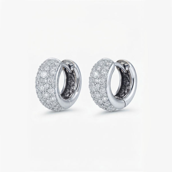 18K White Gold Radiant Pavé Dome Huggie Hoop Earrings