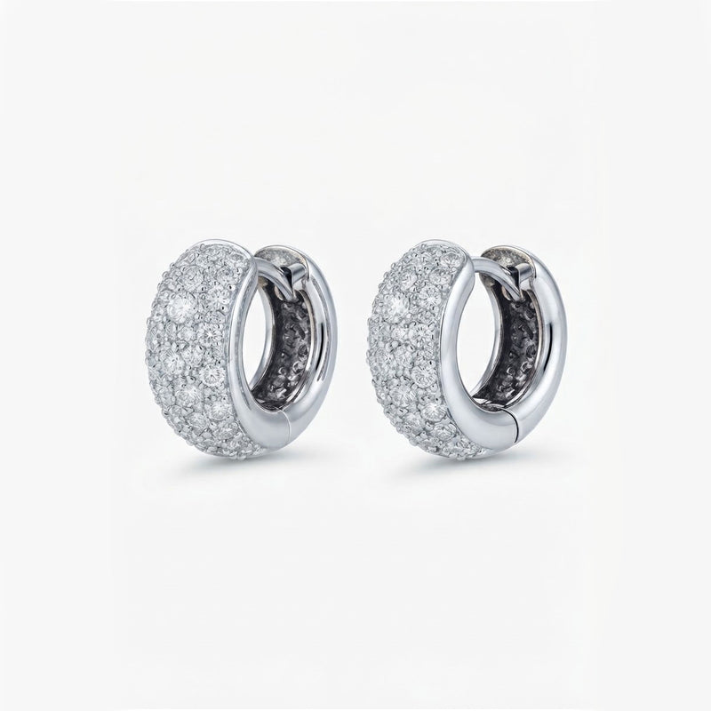 18K White Gold Radiant Pavé Dome Huggie Hoop Earrings