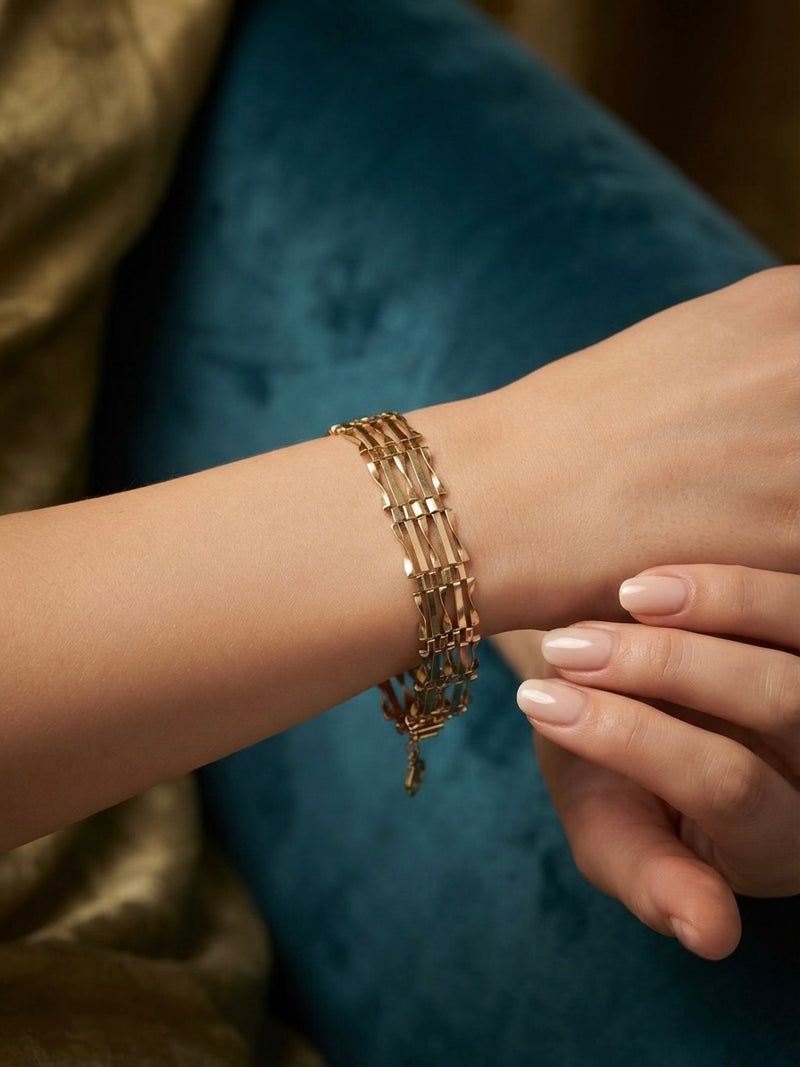 9K Yellow Gold Vintage Multi-Bar Gate Link Bracelet