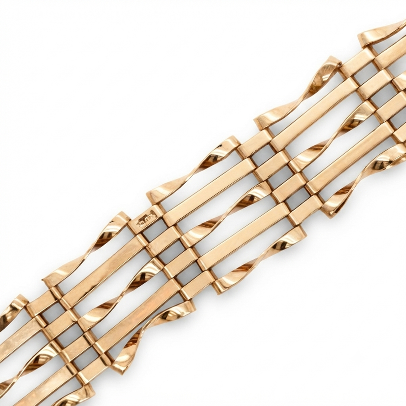 9K Yellow Gold Vintage Multi-Bar Gate Link Bracelet