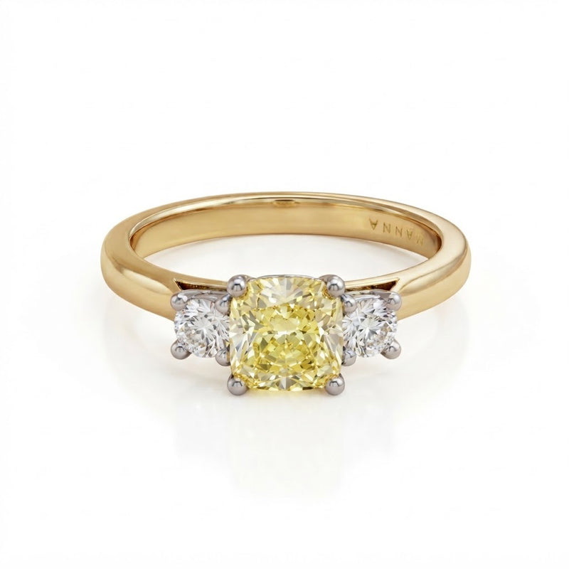 18K 2-Tone Gold 1.06ct Square Cushion Lab Diamond Three-Stone Ring