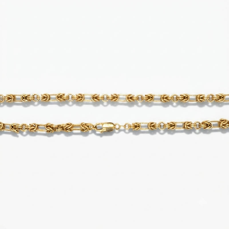 9K Yellow Gold Handcrafted Byzantine Bar Link Chain Necklace