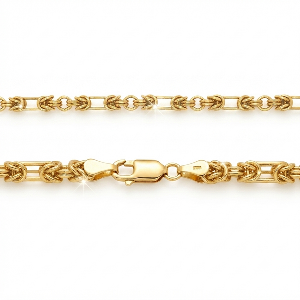 9K Yellow Gold Handcrafted Byzantine Bar Link Chain Necklace