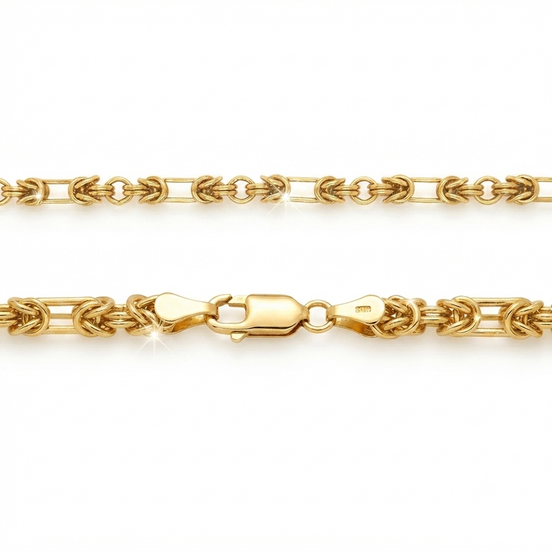 9K Yellow Gold Handcrafted Byzantine Bar Link Chain Necklace