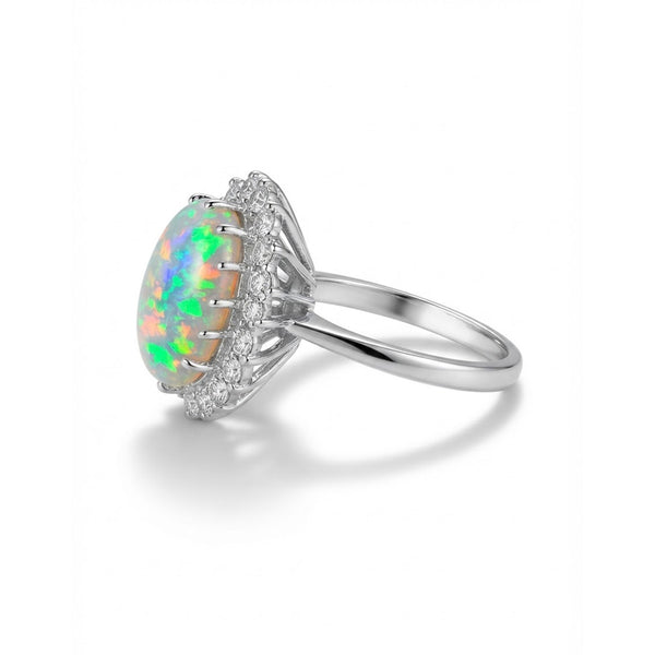 Platinum Exquisite Oval Opal & 1ct Diamond Halo Ring