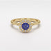 Round Blue Sapphire Diamond Cluster Halo Ring