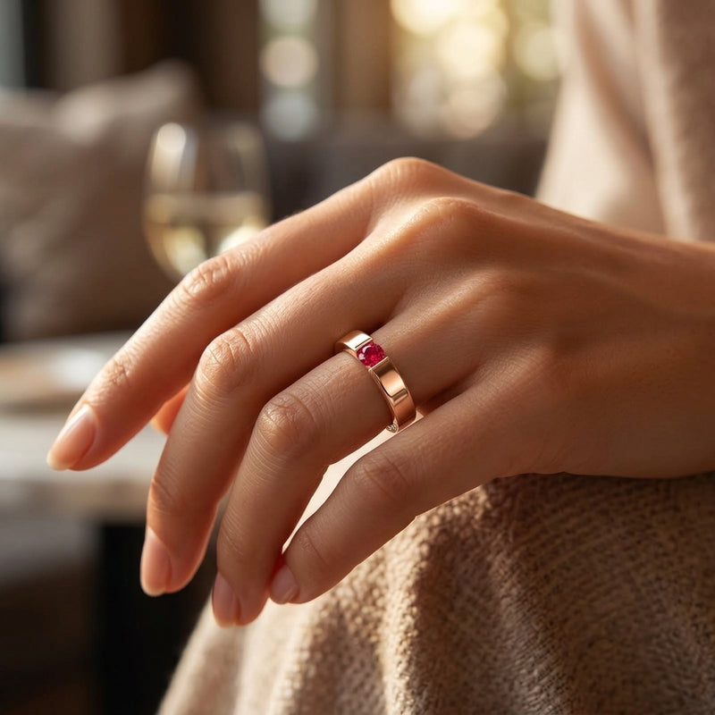 Round Shape Ruby Engagement Ring in 18ct Gold and Platinum