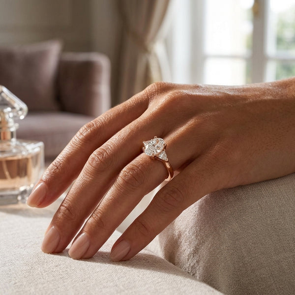 Oval Diamond Trilogy Engagement Ring with Trillion side stone