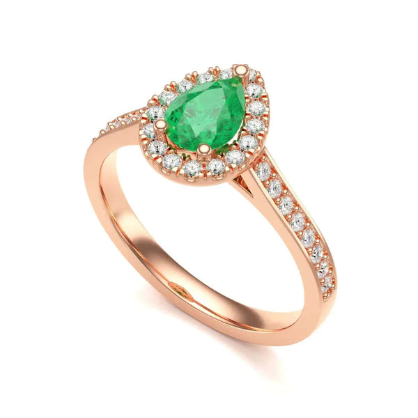 rose Gold Diamond Halo Emerald Engagement Ring 
