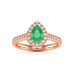 rose Gold Diamond Halo Emerald Engagement Ring - Pear Shape