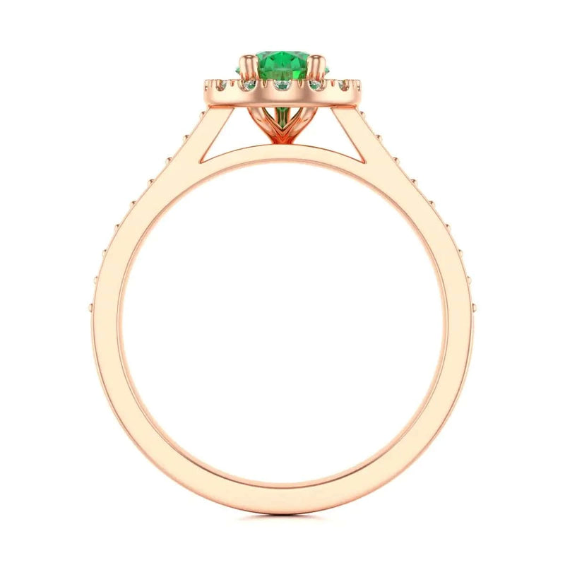 rose Gold Diamond Halo Emerald Engagement Ring 