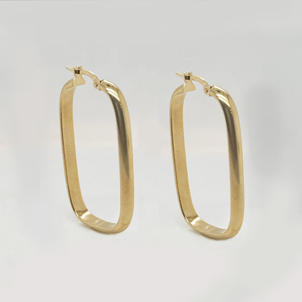 9K Yellow Gold Large Rectangular Hoop Earrings