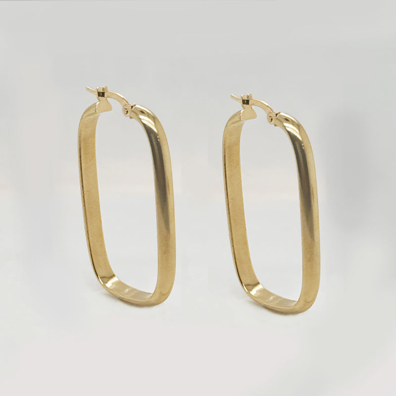9K Yellow Gold Large Rectangular Hoop Earrings