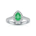 white Gold Diamond Halo Emerald Engagement Ring - Pear Shape