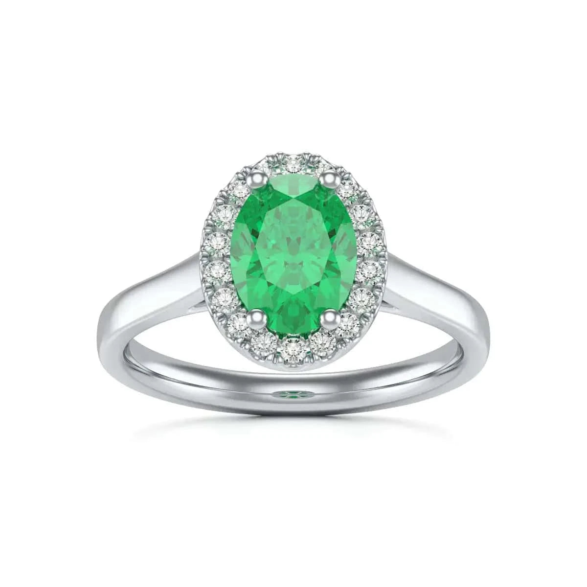 18ct white Gold Halo Emerald Engagement Ring - Oval Shape