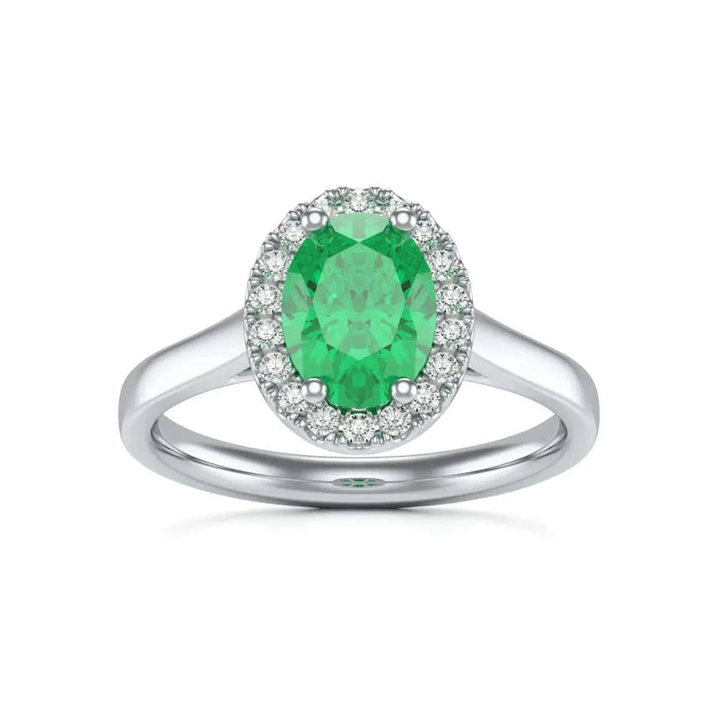 18ct white Gold Halo Emerald Engagement Ring - Oval Shape