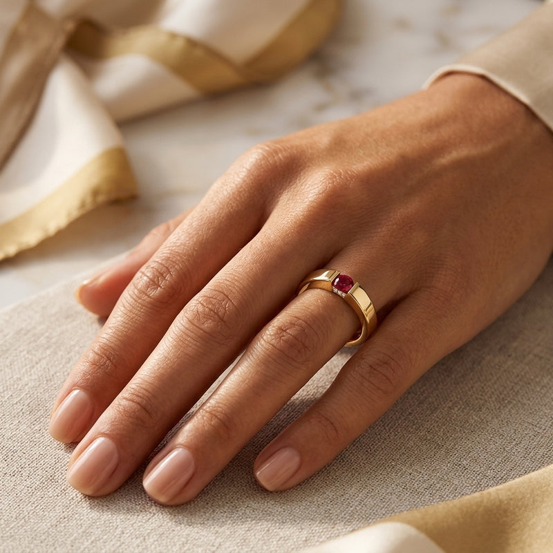 Round Shape Ruby Engagement Ring in 18ct Gold and Platinum