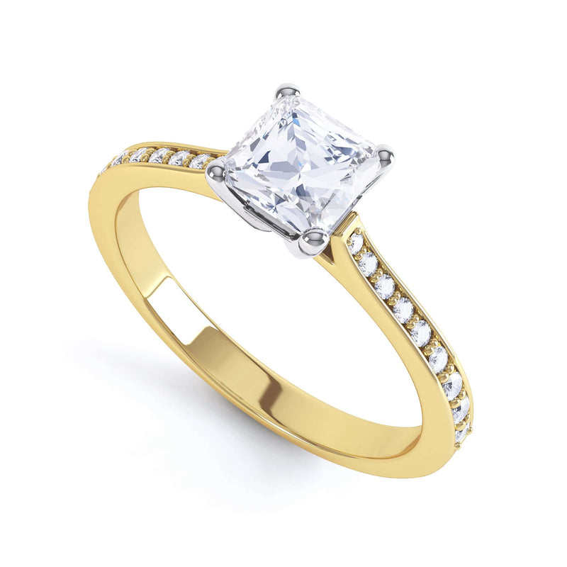 Princess Cut Centre Stone, Four Claw, Parallel Shoulders, Diamond Engagement Ring