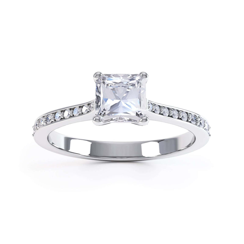 Princess Cut Centre Stone, Four Claw, Parallel Shoulders, Diamond Engagement Ring