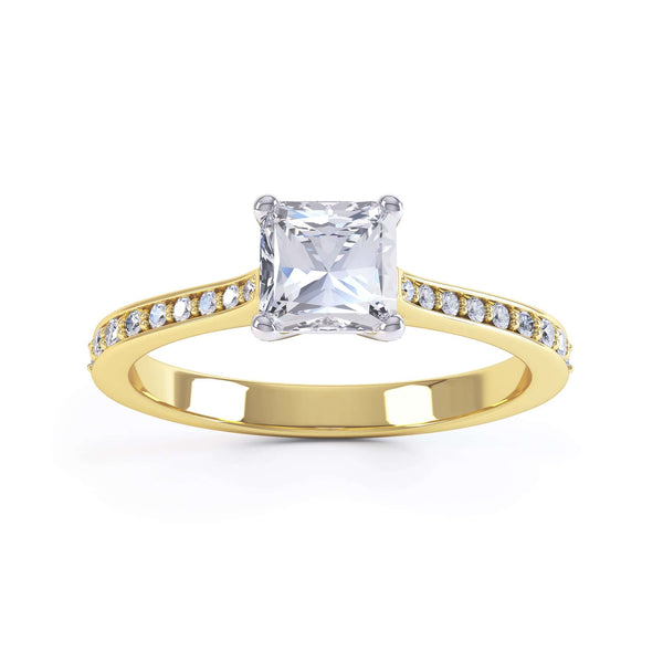 Princess Cut Centre Stone, Four Claw, Parallel Shoulders, Diamond Engagement Ring