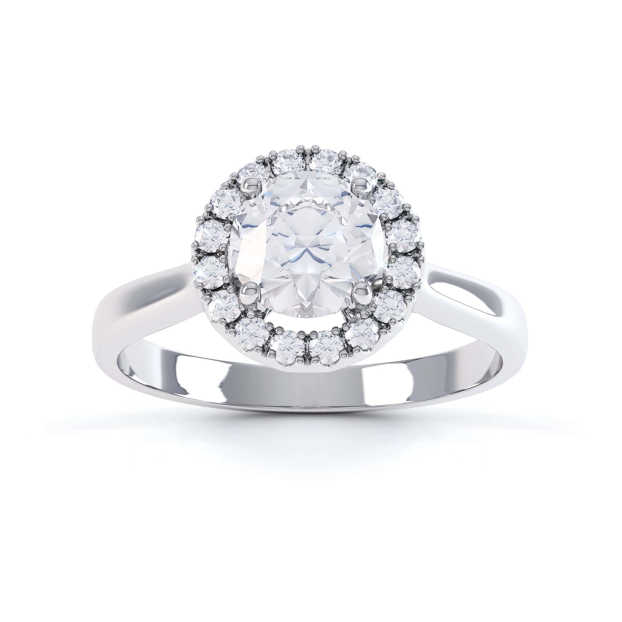 18ct Gold Round Brilliant Cut Halo Diamond Engagement Ring - Center Stone