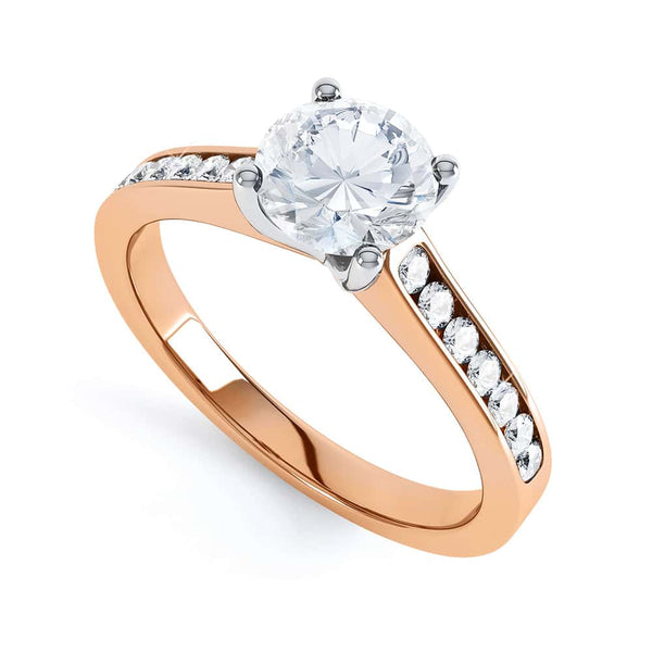 Round Brilliant Cut Centre Stone, Four Claw, Parallel Channel Set Shoulders, Diamond Engagement Ring