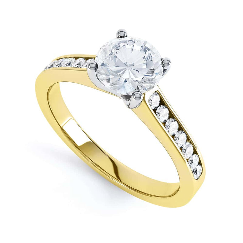 Round Brilliant Cut Centre Stone, Four Claw, Parallel Channel Set Shoulders, Diamond Engagement Ring