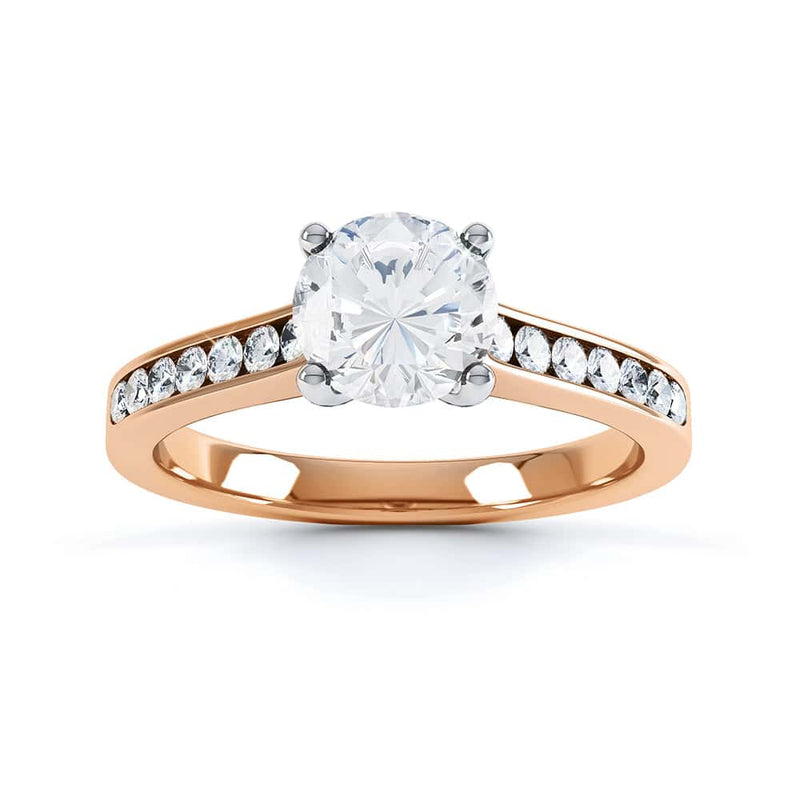 Round Brilliant Cut Centre Stone, Four Claw, Parallel Channel Set Shoulders, Diamond Engagement Ring