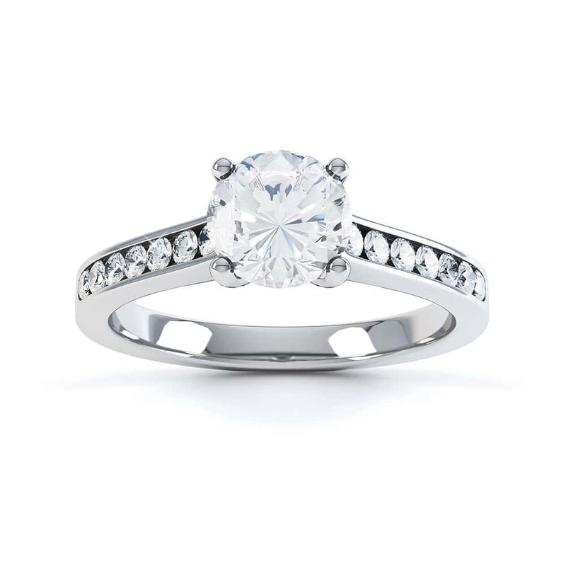 Round Brilliant Cut Centre Stone, Four Claw, Parallel Channel Set Shoulders, Diamond Engagement Ring