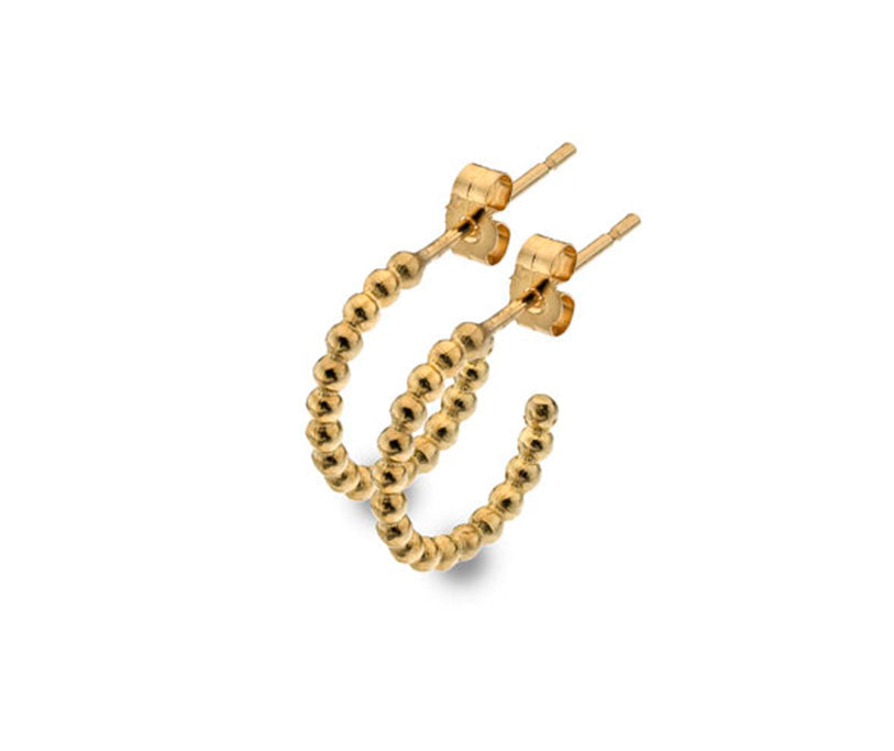 9ct Yellow Gold  Small Bead Hoop Earrings