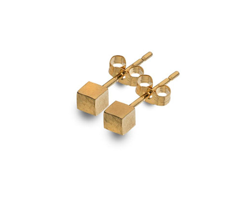 9ct Yellow Gold Hammered Cube Earrings